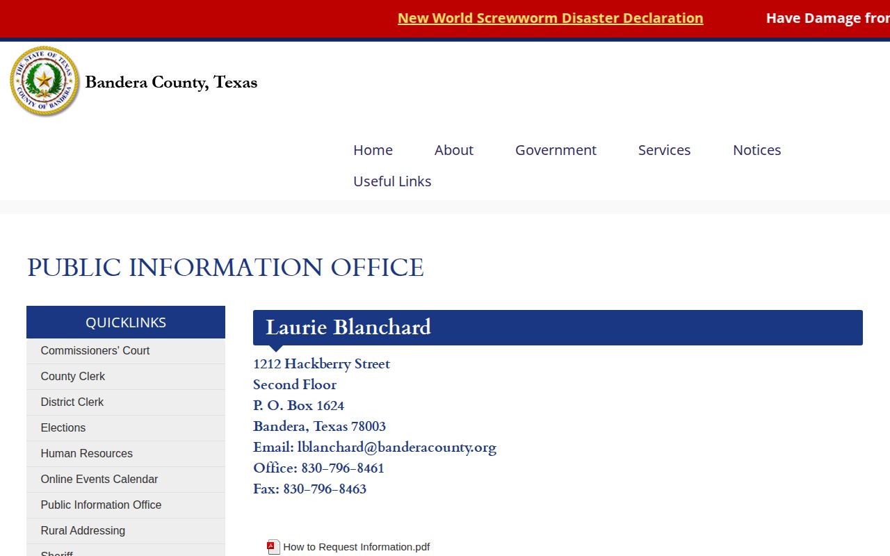 Bandera County Public Information Office request page